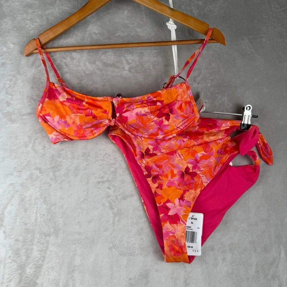 L*Space Rose Top Jack Bikini Set Floral Pink Orange Large and XL NEW